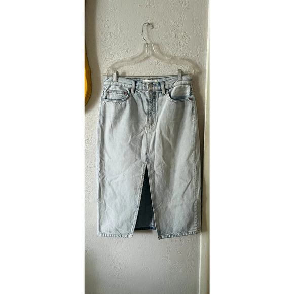 Aritzia Denim Forum 90s Halle Denim Midi Skirt Light Wash Size 29 - Picture 3 of 8